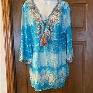 Soft Surroundings Blue and White Embroidered Tunic